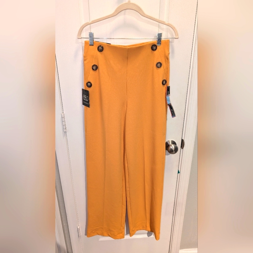 BBJ Los Angeles High Waisted Wide Leg Crepe Dress Pant Size‎ Med Mustard Yellow